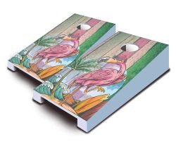 "Surfer Flamingo" Tabletop Cornhole Set